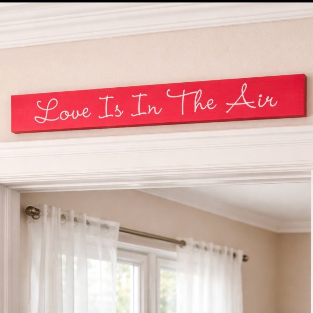 Red Love is in the Air Decorative Sign with White Glitter Text